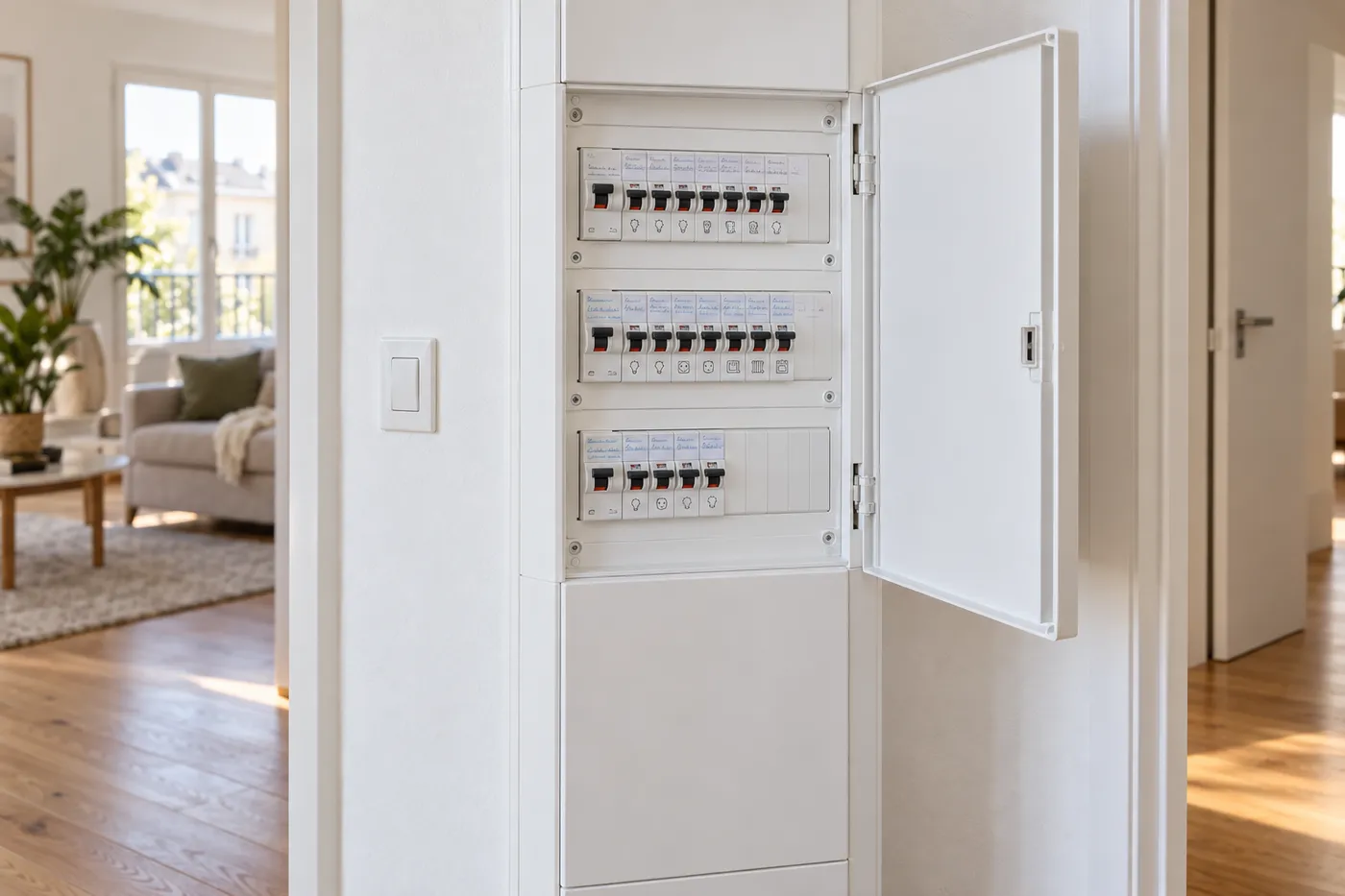 Tableau électrique repéré circuit par circuit dans sa gaine technique logement, après une mise aux normes